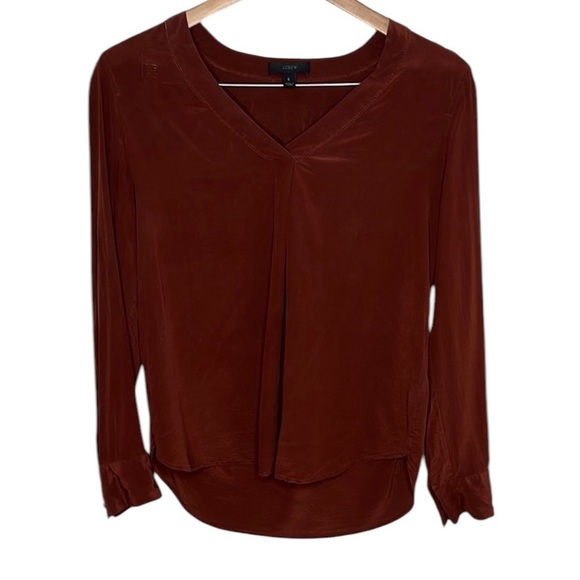 J.Crew Burnt Red Silk V-Neck Blouse Women Size 8 BLEMISH - Picture 1 of 6